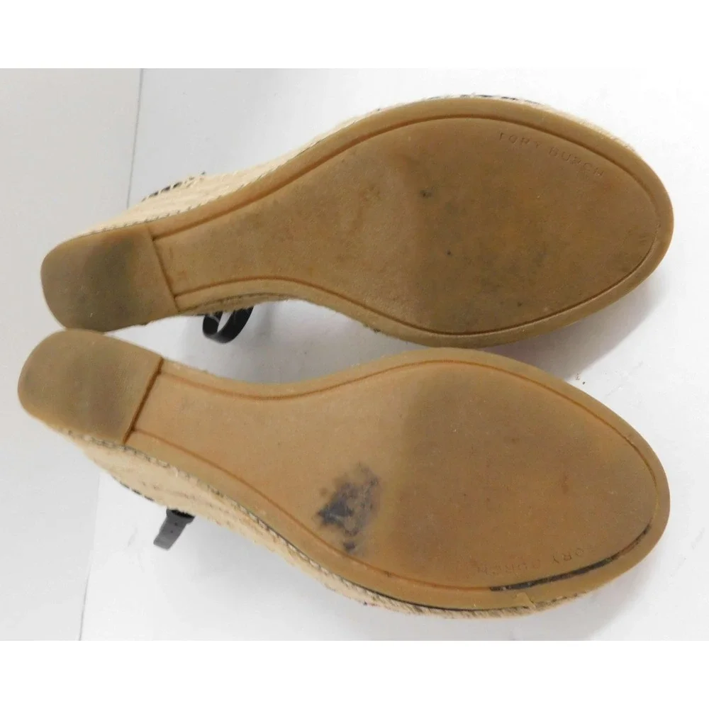 Tory Burch‎ Floral Espadrille Wedge Logo Toe Cap Sandals 7